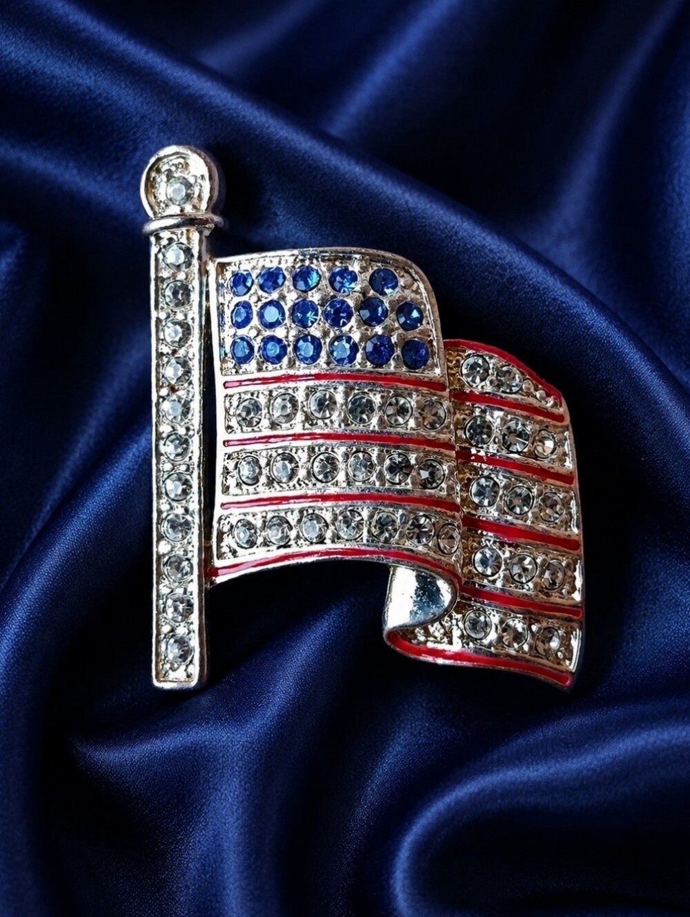 American Spirit Flag Silver Tone Brooch Pin Election Day Jewelry EUC Vintage